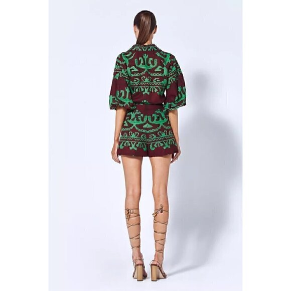 Alexis Bahia Green Brown Belted Linen Cotton Blouse Top S - Picture 3 of 9